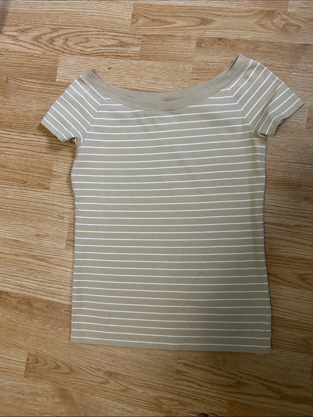Ralph Lauren Off-Shoulder Short Sleeve Top in Beige and White